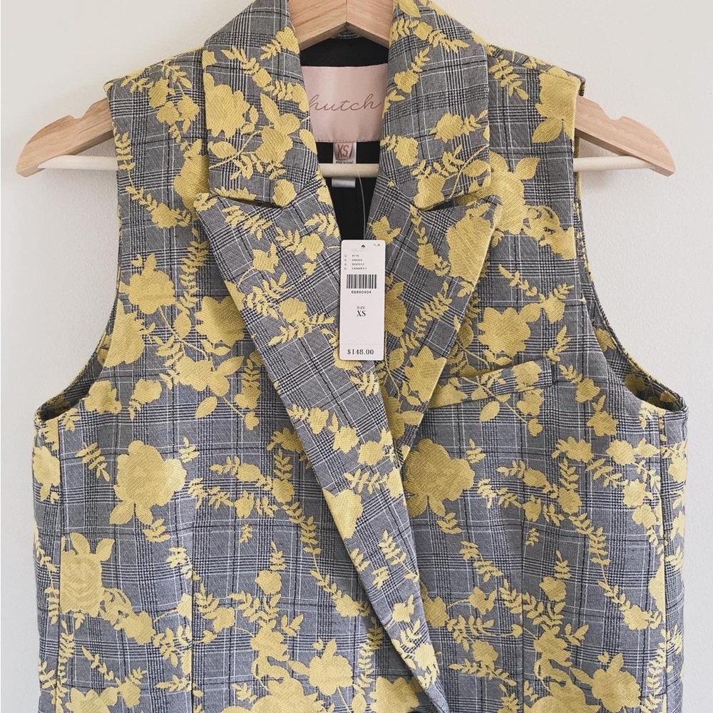 Hutch Anthropology Floral Plaid Double Breasted size XS vest